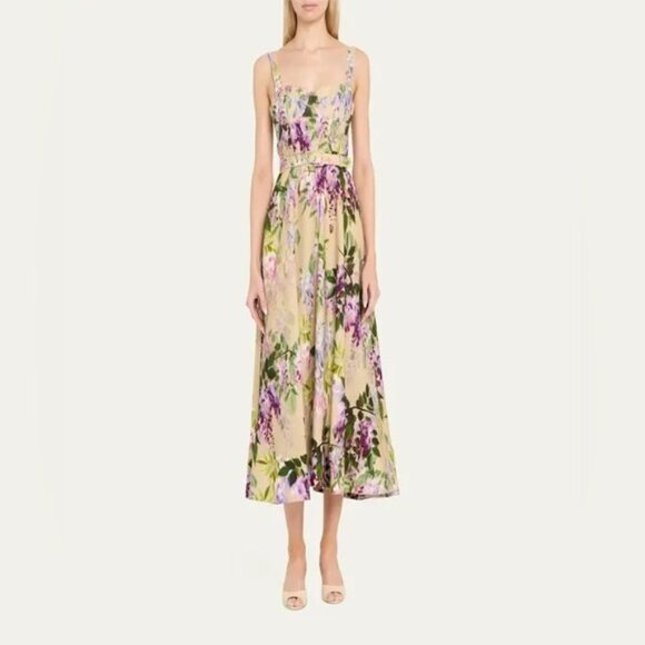 NEW Cara Cara Calypso Belted Midi Dress Wisteria Ginger Root Floral | US 4 UK 8 - Picture 4 of 14